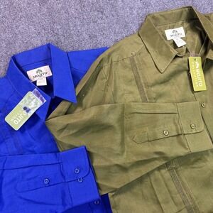 [Lot of 2] MOJITO Cuban Guayabera 100% Linen Pockets Shirt Men's 2XL Green Blue